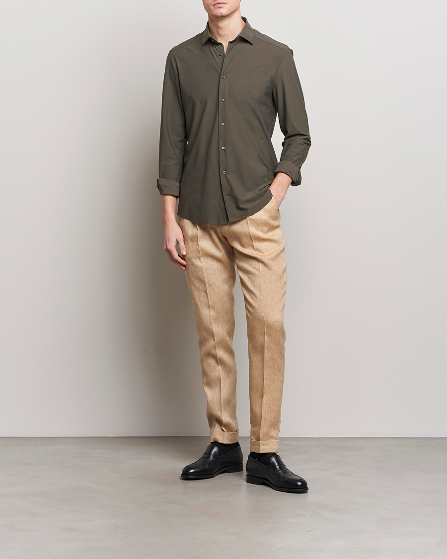 Herr | Skjortor | Stenströms | Slimline Cut Away 4-Way Stretch Shirt Dark Green