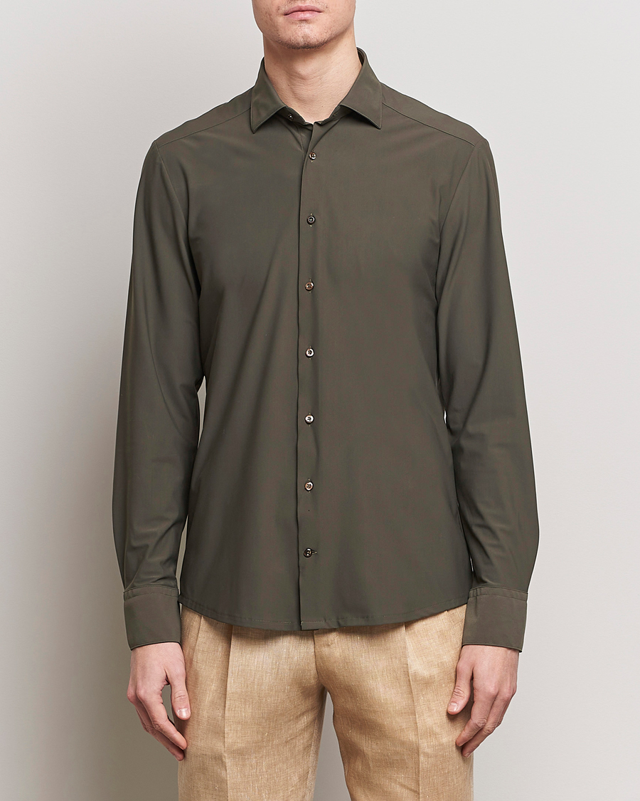 Herre |  | Stenströms | Slimline Cut Away 4-Way Stretch Shirt Dark Green