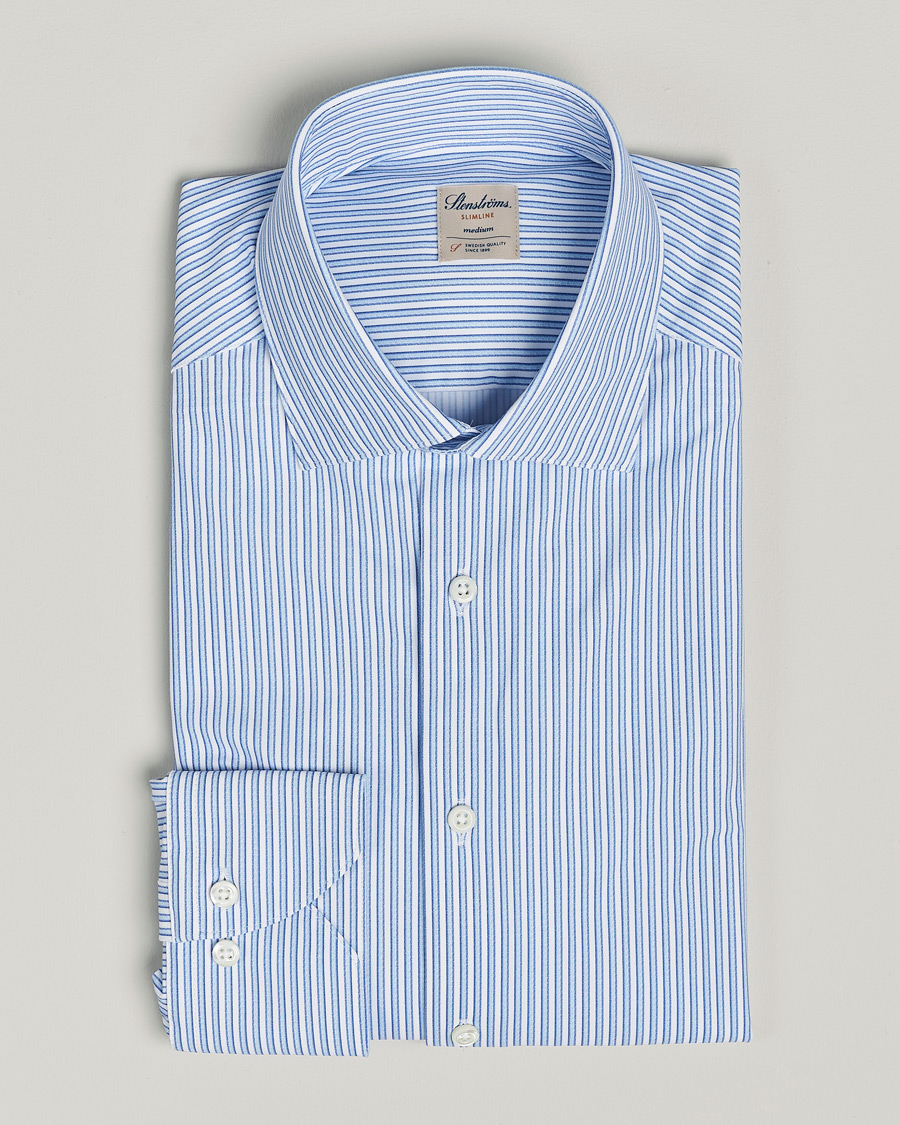 Herr | Skjortor | Stenströms | Slimline Striped Cut Away 4-Way Stretch Shirt Blue