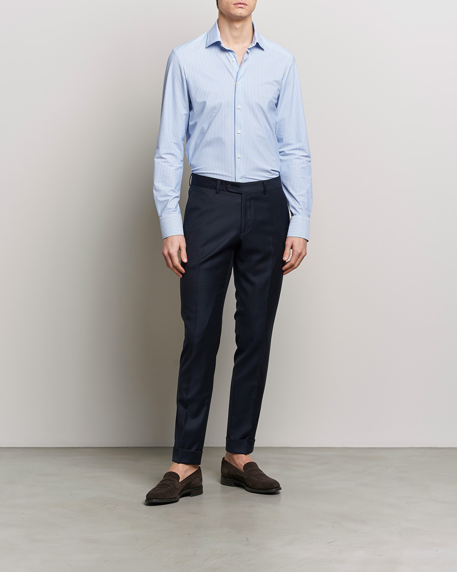 Herr |  | Stenströms | Slimline Striped Cut Away 4-Way Stretch Shirt Blue