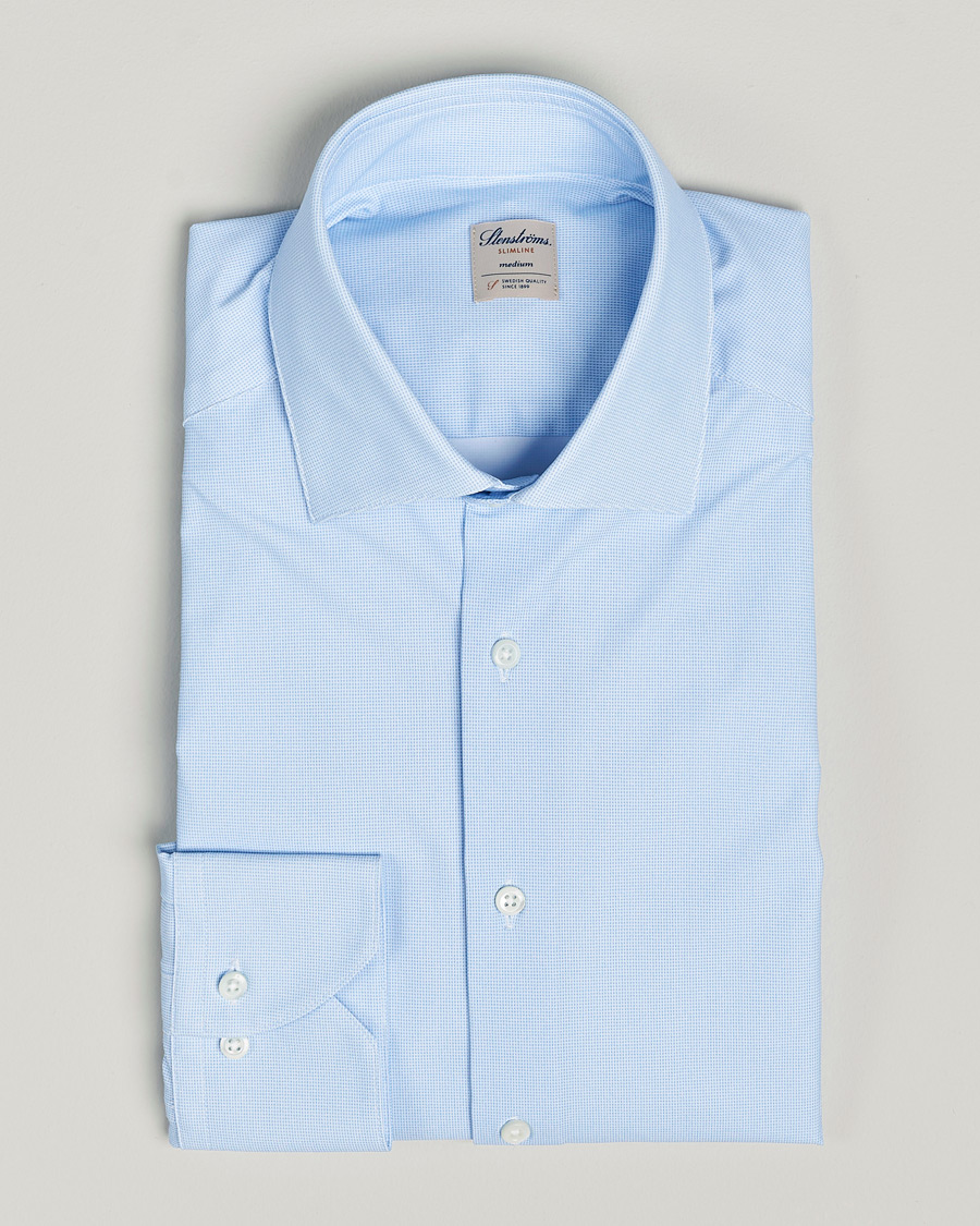 Herr | Skjortor | Stenströms | Slimline Micro Check Cut Away 4-Way Stretch Shirt Blue