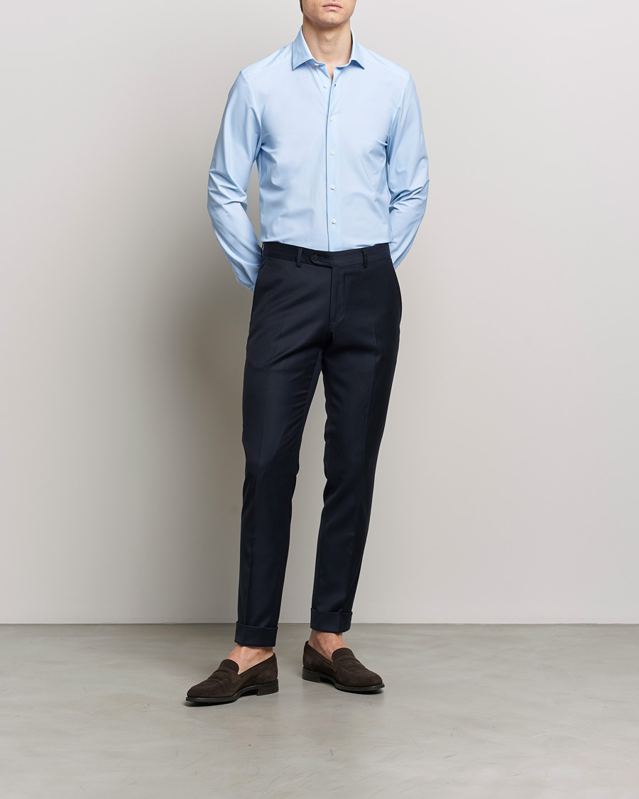Herr | Businesskjortor | Stenströms | Slimline Micro Check Cut Away 4-Way Stretch Shirt Blue
