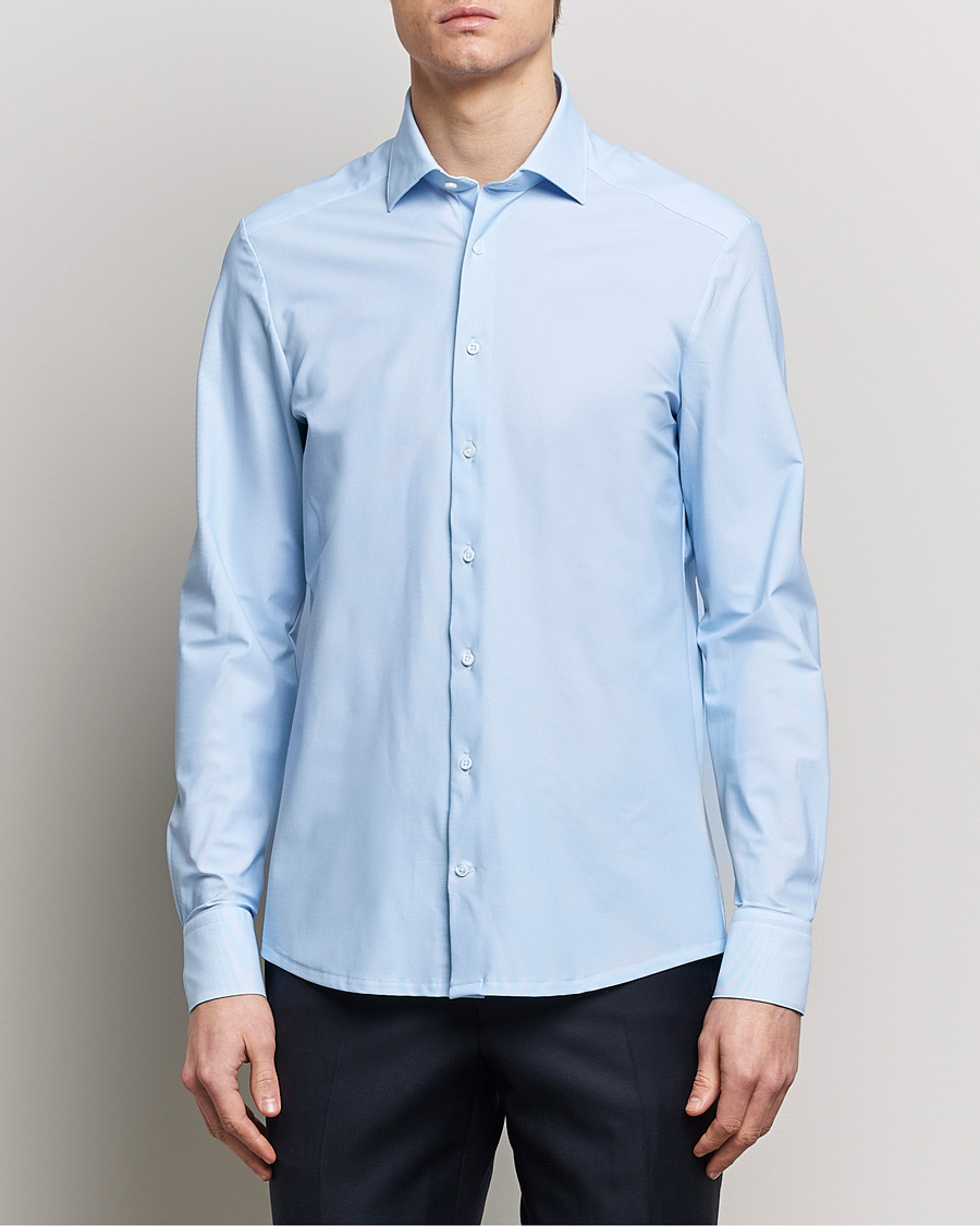 Herr | Stenströms | Stenströms | Slimline Micro Check Cut Away 4-Way Stretch Shirt Blue