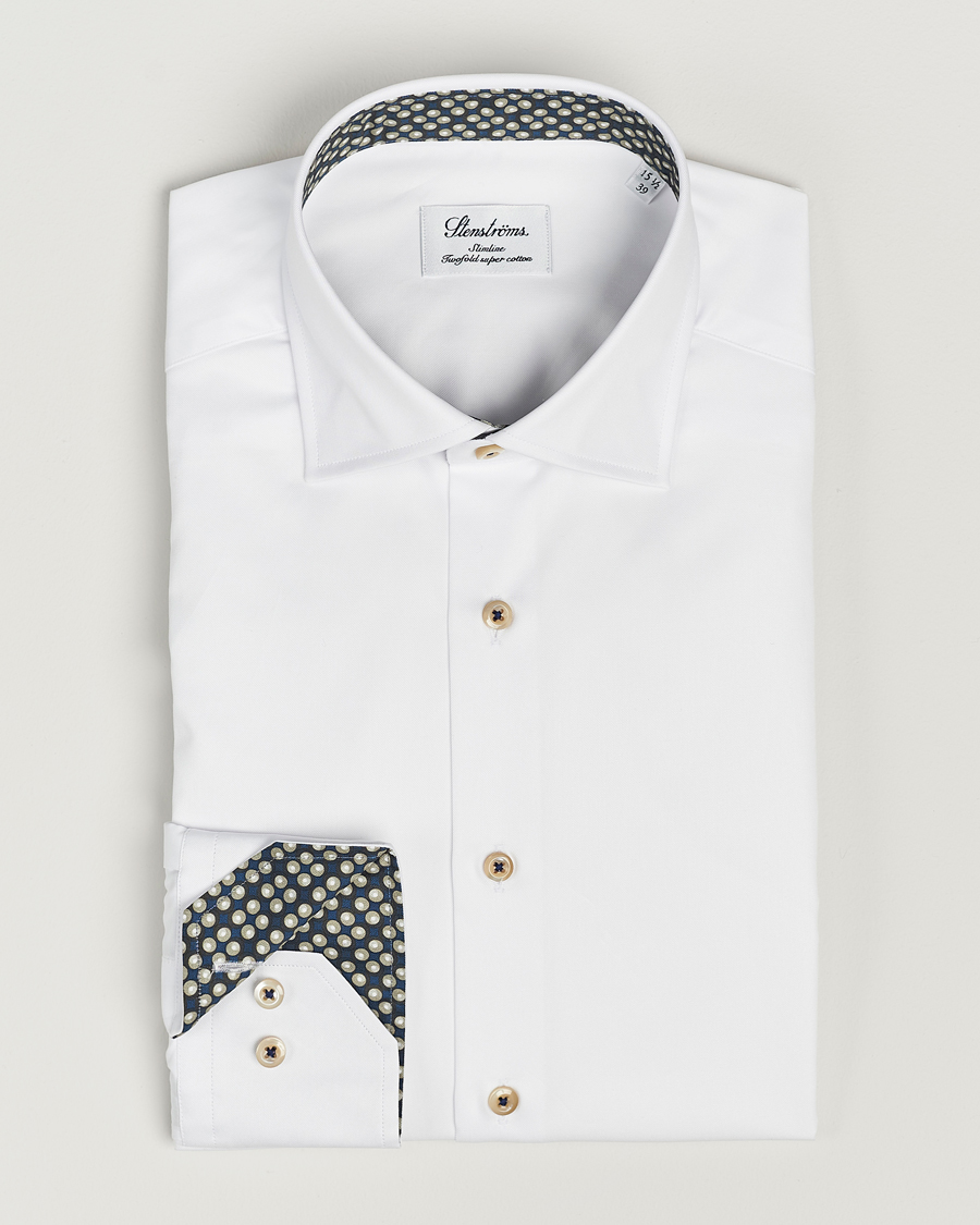 Herr | Skjortor | Stenströms | Slimline Cut Away Circle Contrast Shirt White