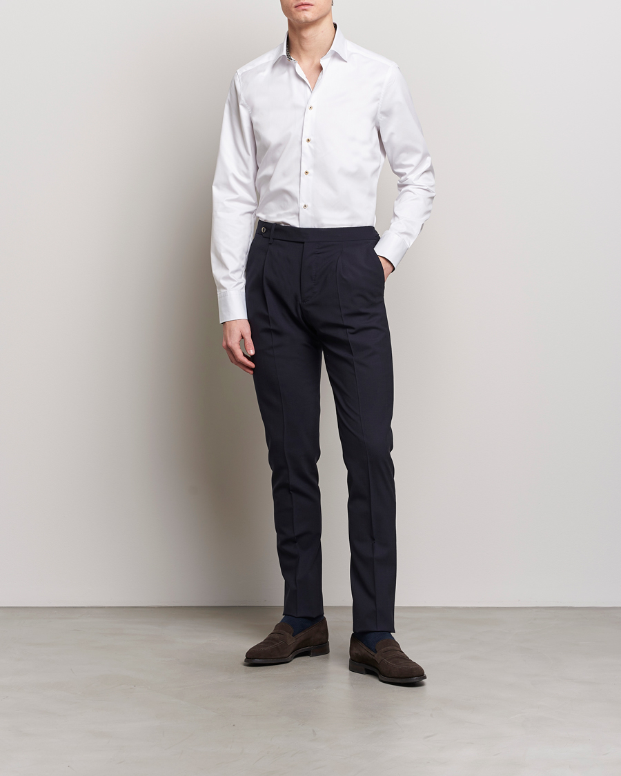 Herr | Mörk kostym | Stenströms | Slimline Cut Away Circle Contrast Shirt White