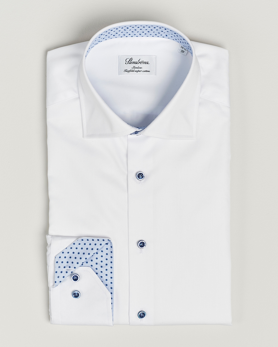 Herr | Skjortor | Stenströms | Slimline Cut Away Print Contrast Shirt White
