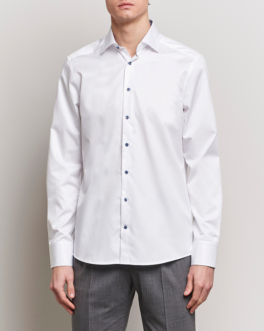 Herr | Mörk kostym | Stenströms | Slimline Cut Away Print Contrast Shirt White