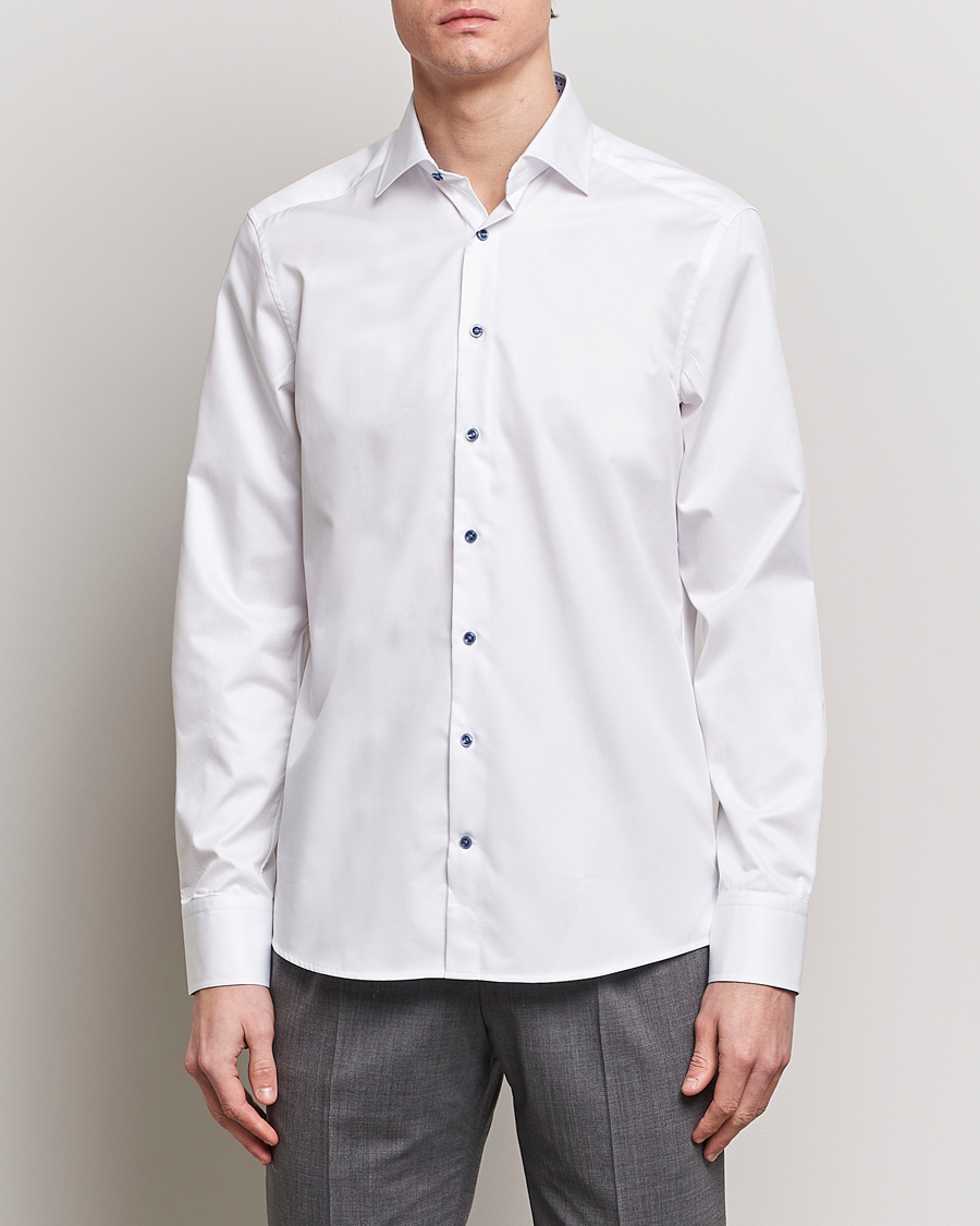 Herr | Skjortor | Stenströms | Slimline Cut Away Print Contrast Shirt White