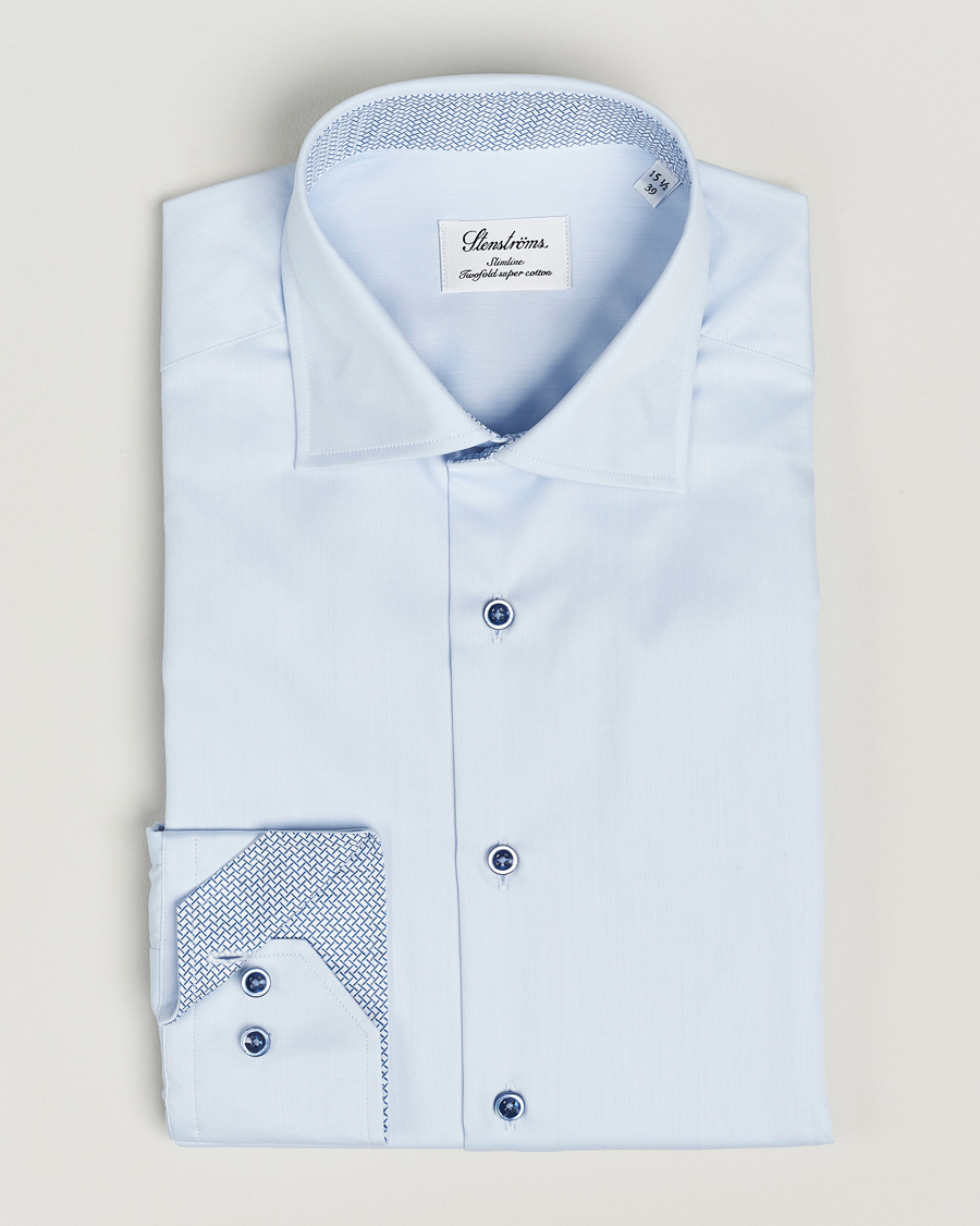Herr | Skjortor | Stenströms | Slimline Cut Away Print Contrast Shirt Light Blue