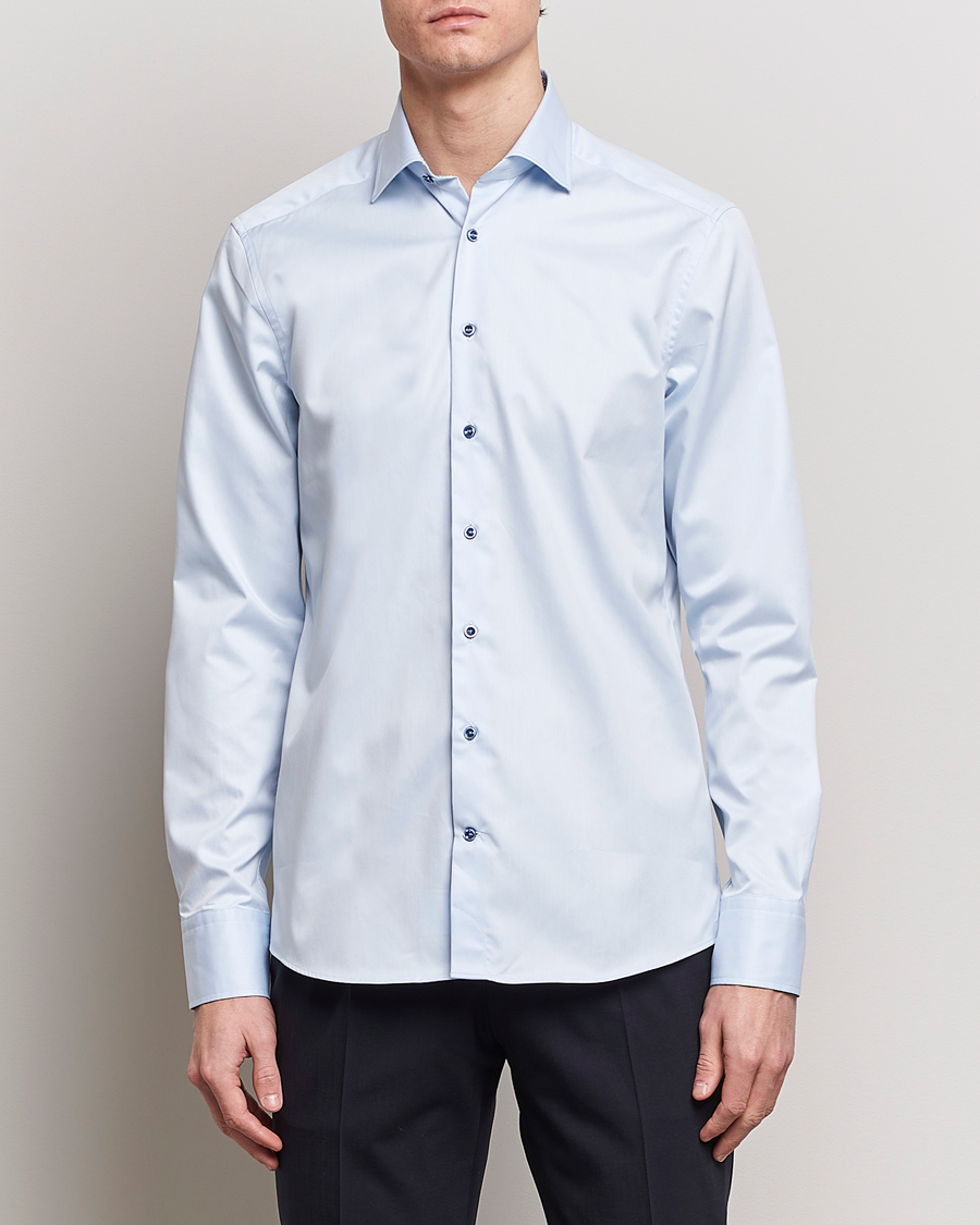 Herr | Skjortor | Stenströms | Slimline Cut Away Print Contrast Shirt Light Blue