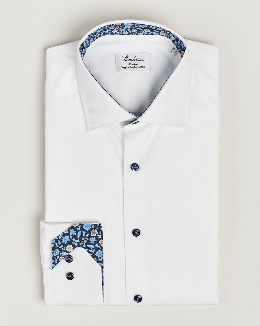 Herr | | Stenströms | Slimline Cut Away Flower Contrast Shirt White