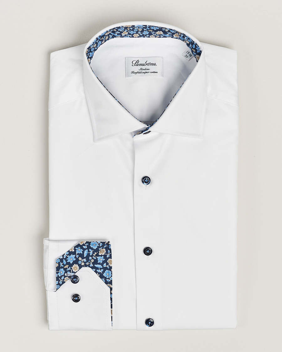 Herr | Skjortor | Stenströms | Slimline Cut Away Flower Contrast Shirt White