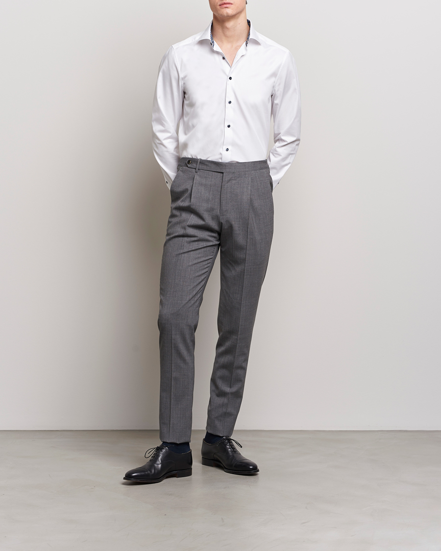 Herr | Businesskjortor | Stenströms | Slimline Cut Away Flower Contrast Shirt White