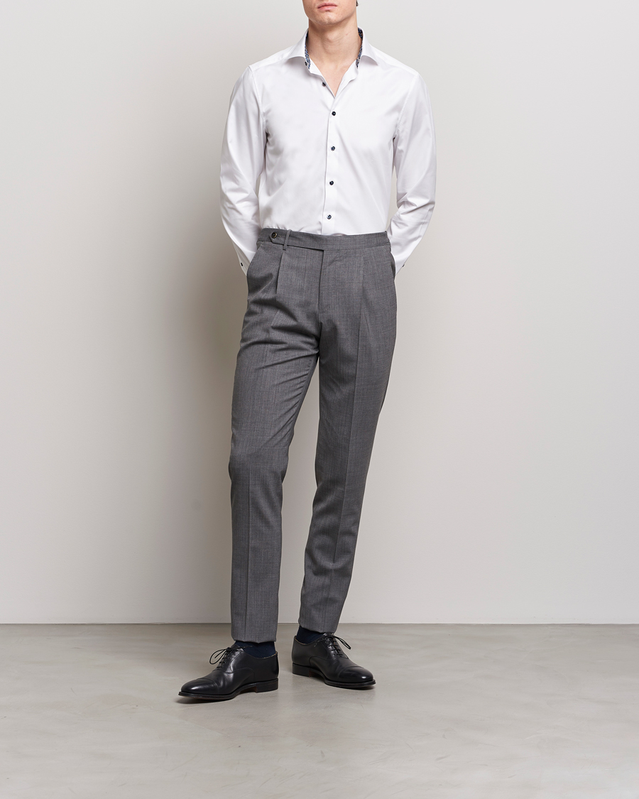 Herr | Skjortor | Stenströms | Slimline Cut Away Flower Contrast Shirt White