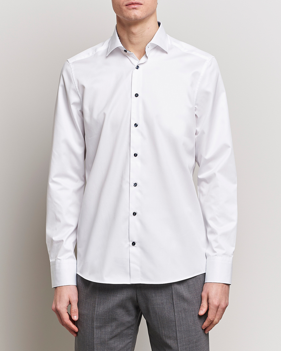 Herr | Skjortor | Stenströms | Slimline Cut Away Flower Contrast Shirt White