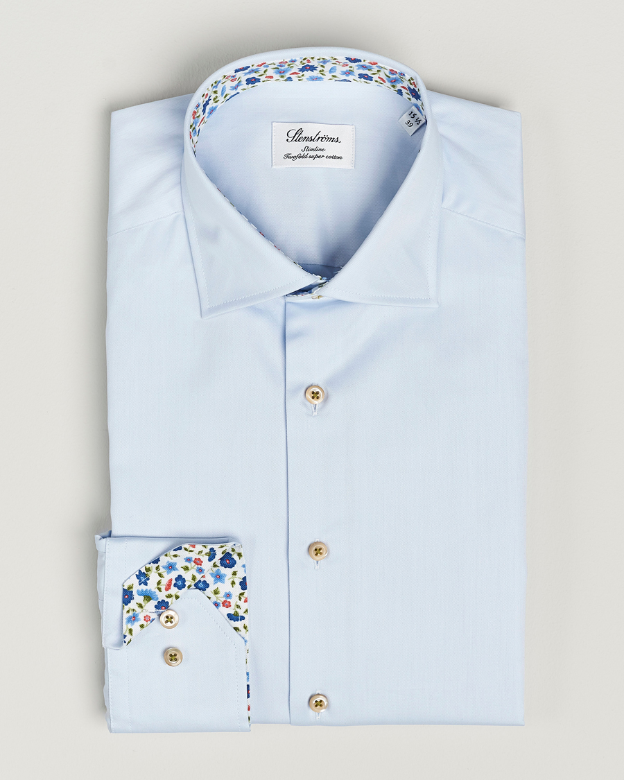 Herr | Skjortor | Stenströms | Slimline Cut Away Flower Contrast Shirt Light Blue
