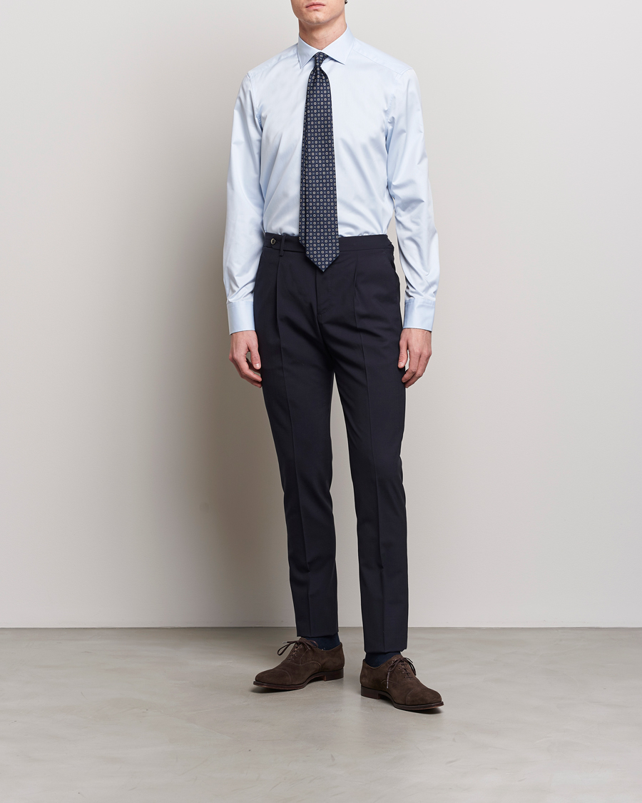 Herr | Skjortor | Stenströms | Slimline Cut Away Flower Contrast Shirt Light Blue