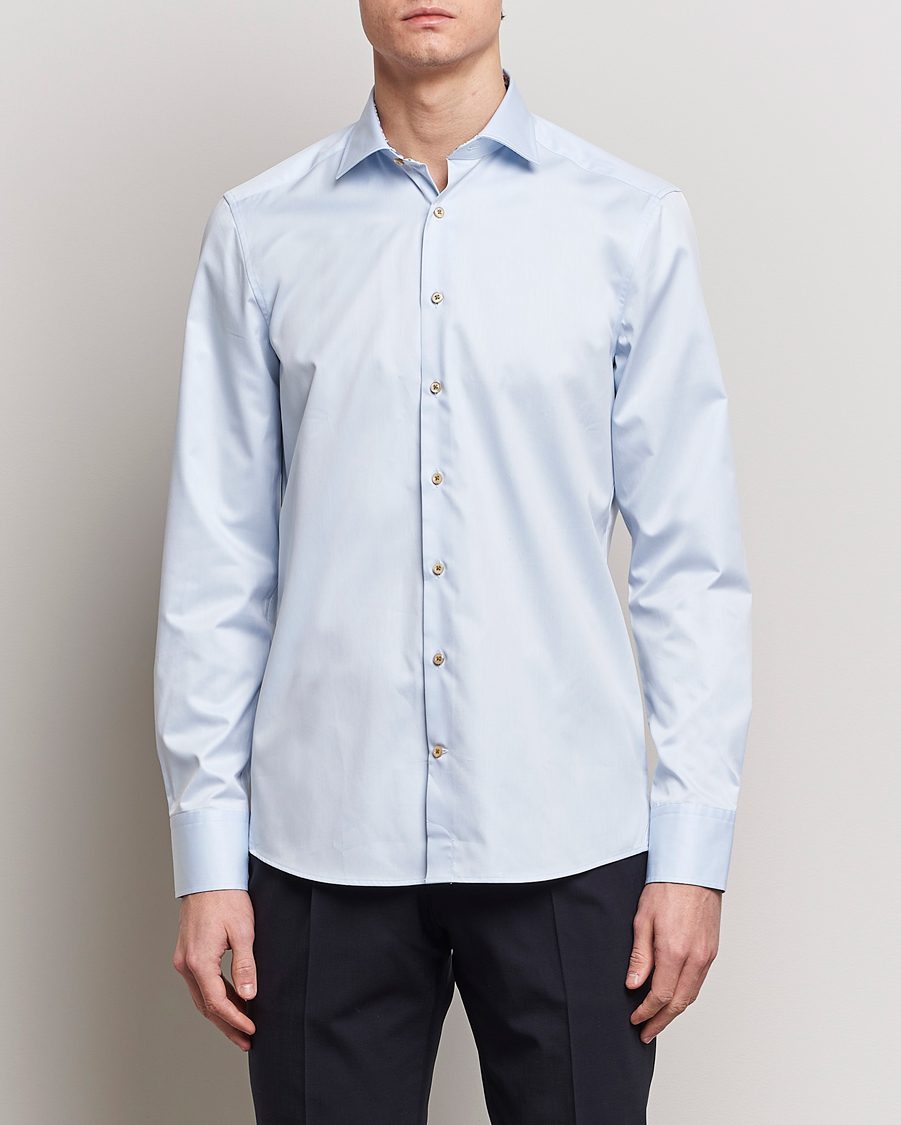 Herr | Skjortor | Stenströms | Slimline Cut Away Flower Contrast Shirt Light Blue
