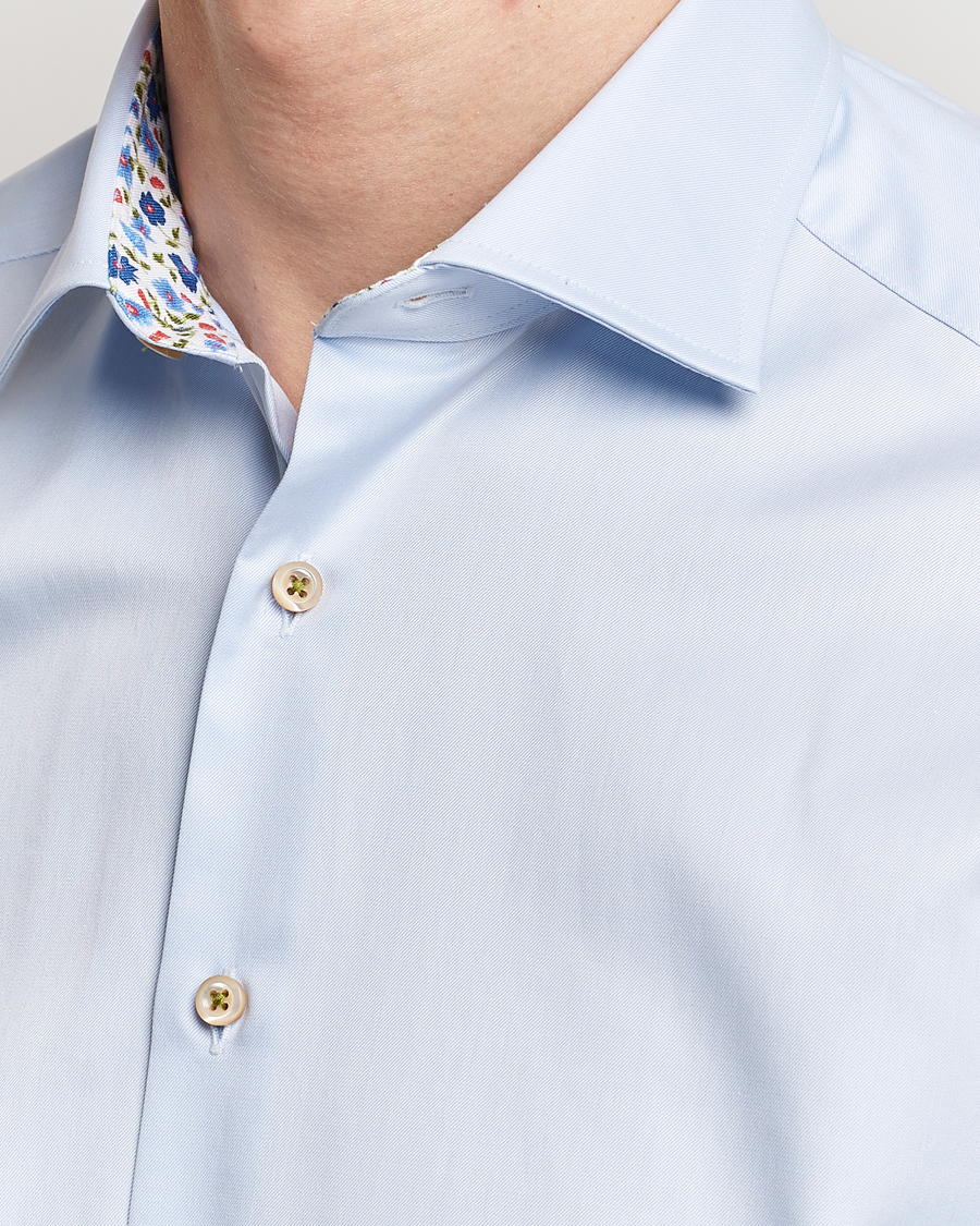 Herr | Skjortor | Stenströms | Slimline Cut Away Flower Contrast Shirt Light Blue