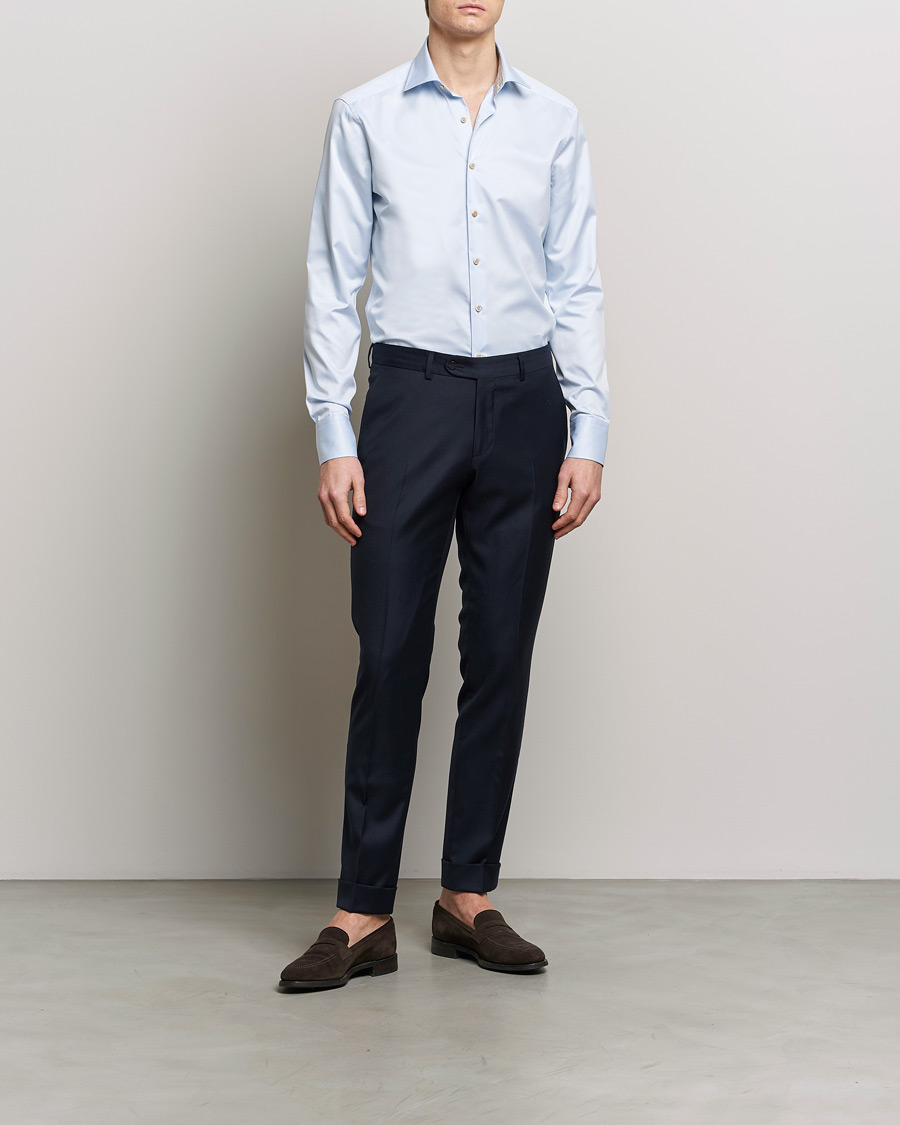 Herr | Business & Beyond | Stenströms | Slimline Multi Stripe Contrast Cut Away Shirt Light Blue