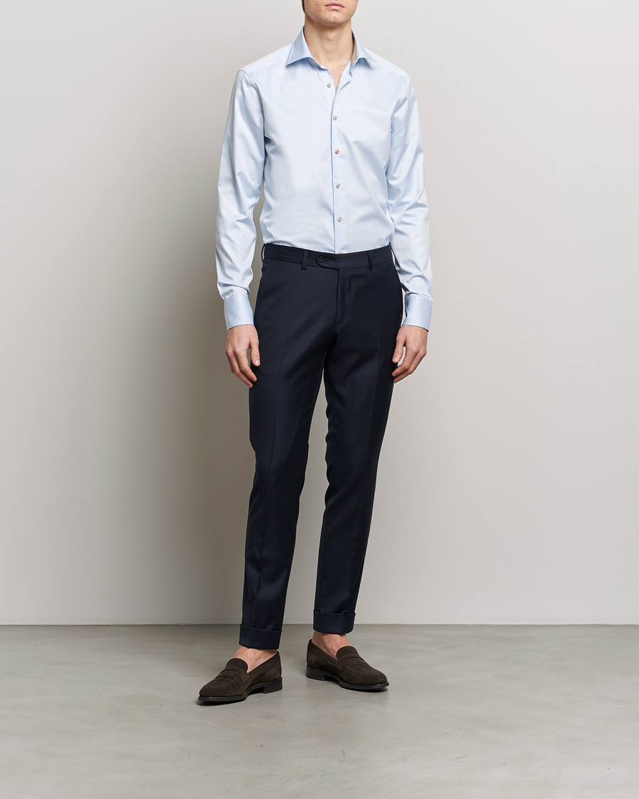 Herr | Mörk kostym | Stenströms | Slimline Multi Stripe Contrast Cut Away Shirt Light Blue