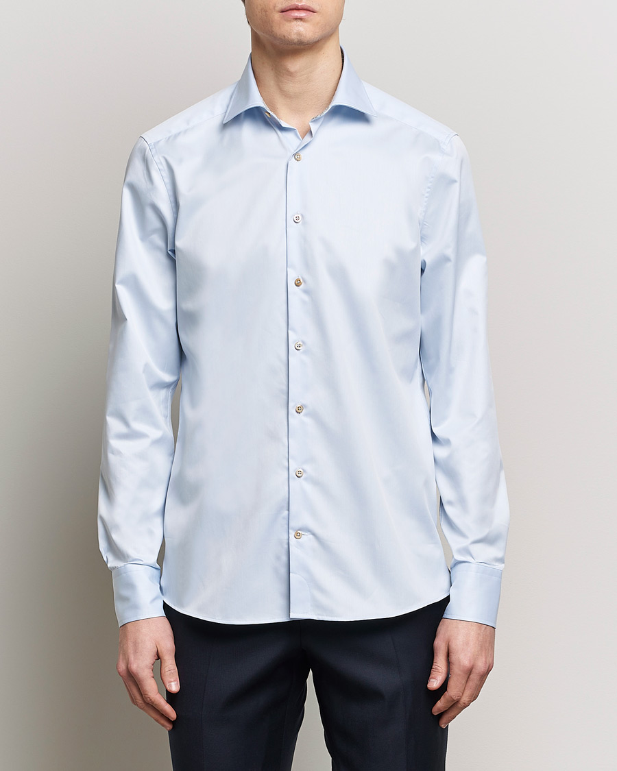 Herr | Mörk kostym | Stenströms | Slimline Multi Stripe Contrast Cut Away Shirt Light Blue