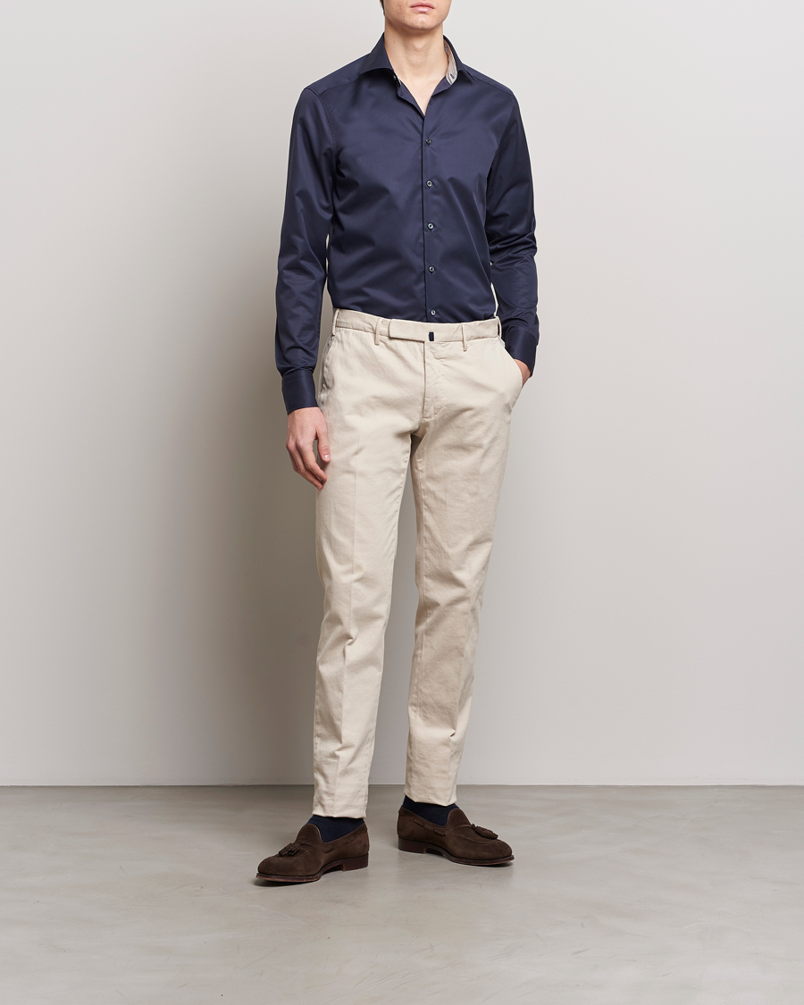 Herre |  | Stenströms | Slimline Multi Stripe Contrast Cut Away Shirt Navy