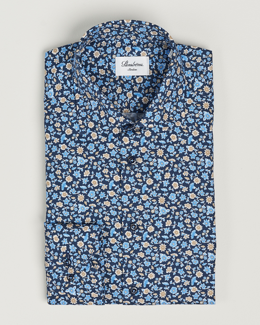 Herr | Skjortor | Stenströms | Slimline Cut Away Printed Flower Shirt Navy