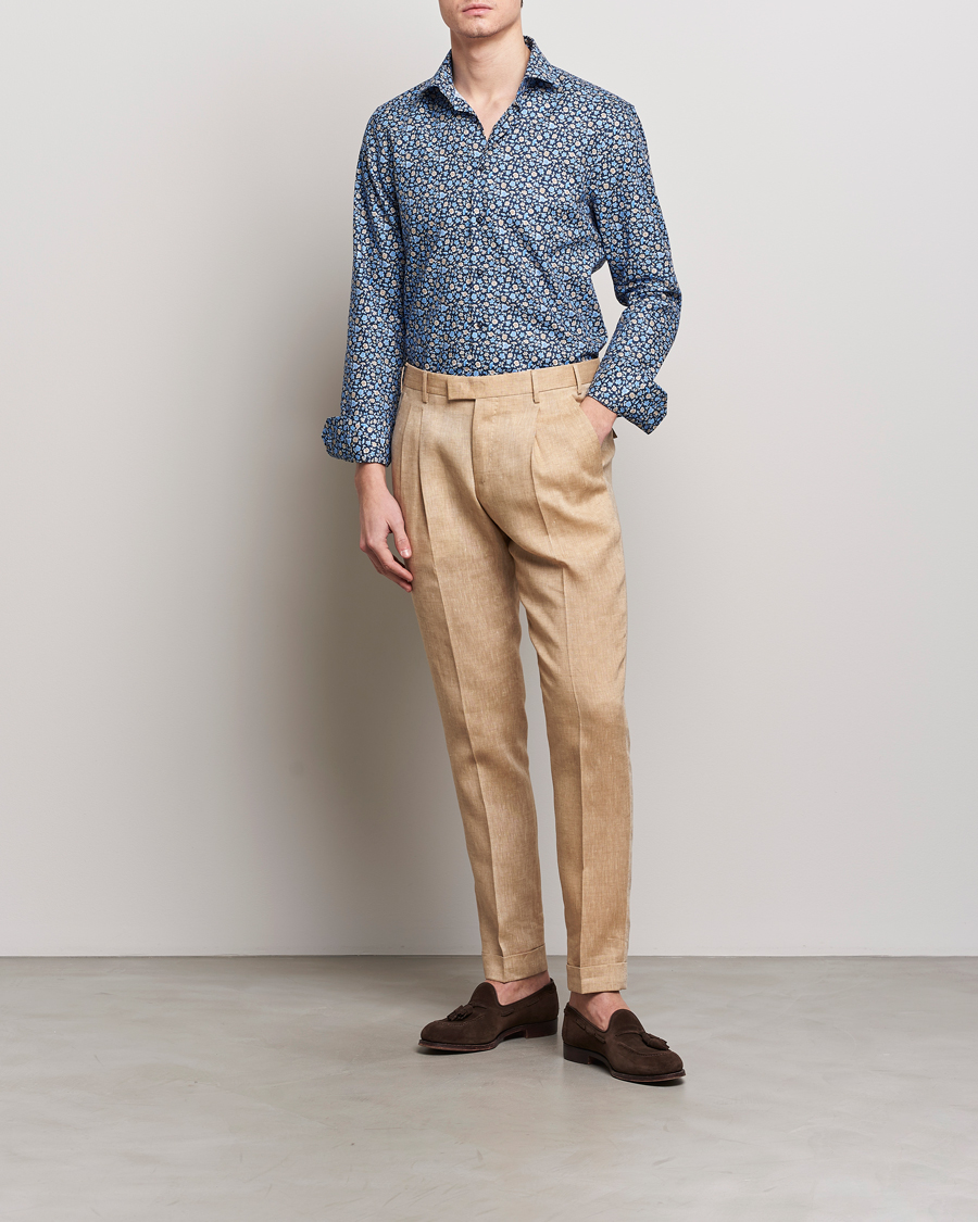 Herr | Skjortor | Stenströms | Slimline Cut Away Printed Flower Shirt Navy