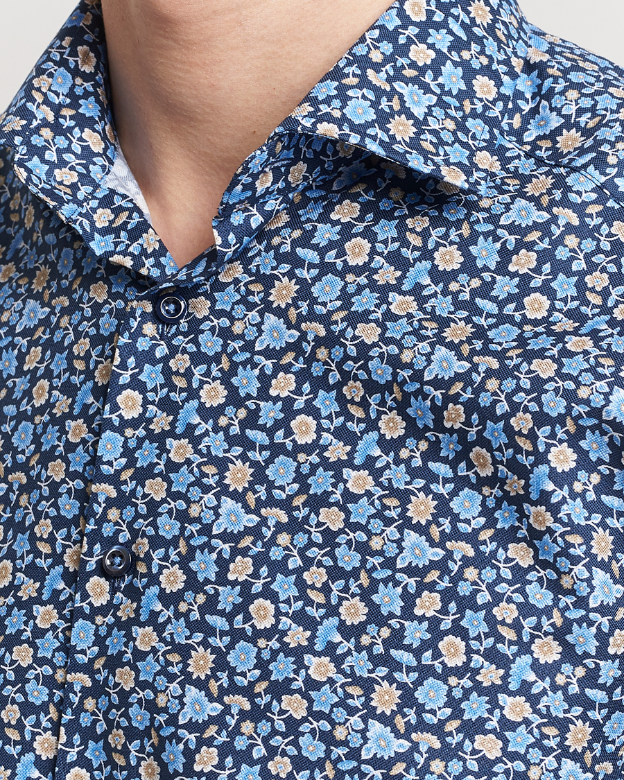 Herr | Skjortor | Stenströms | Slimline Cut Away Printed Flower Shirt Navy
