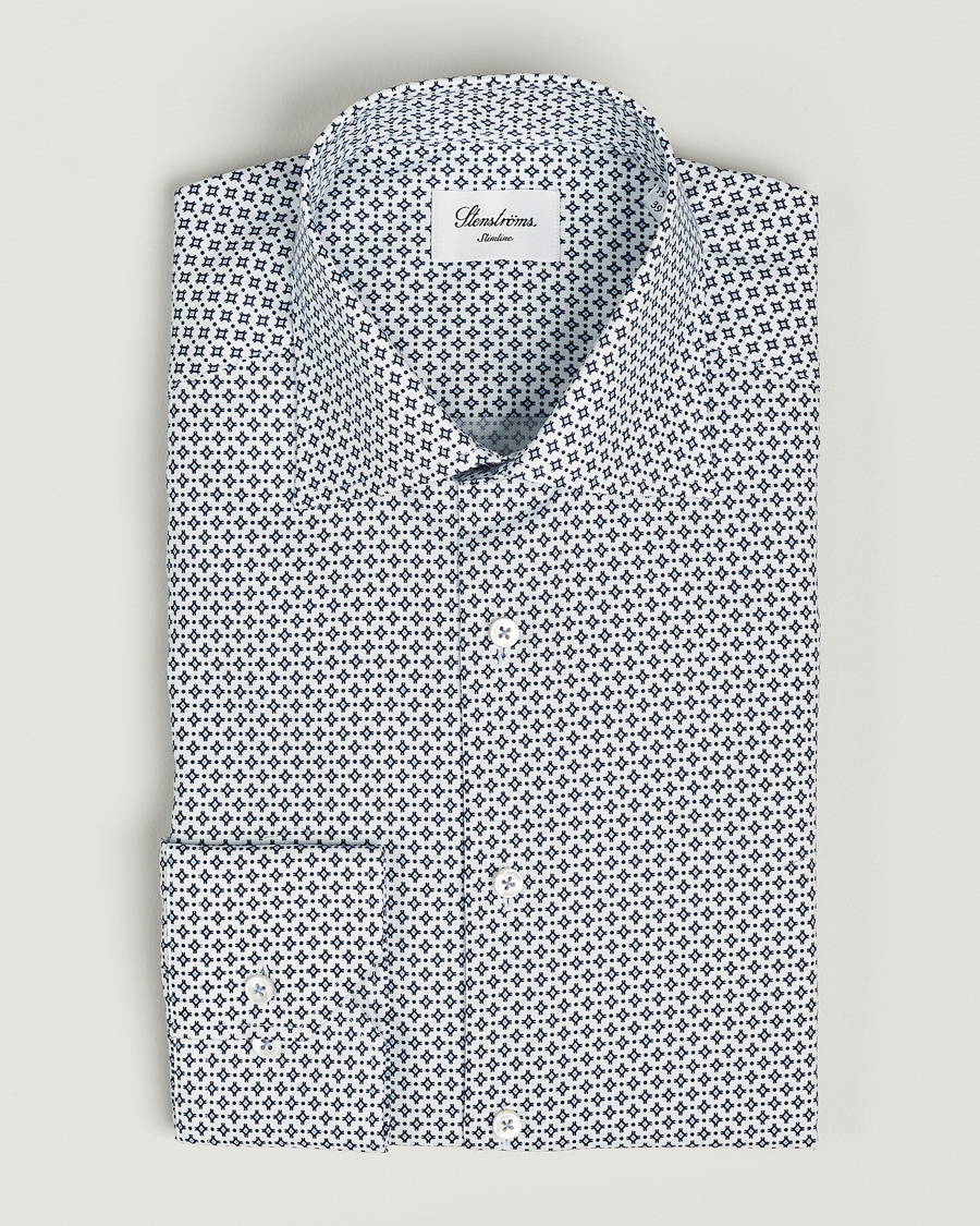 Herr | Skjortor | Stenströms | Slimline Cut Away All Over Print Shirt White