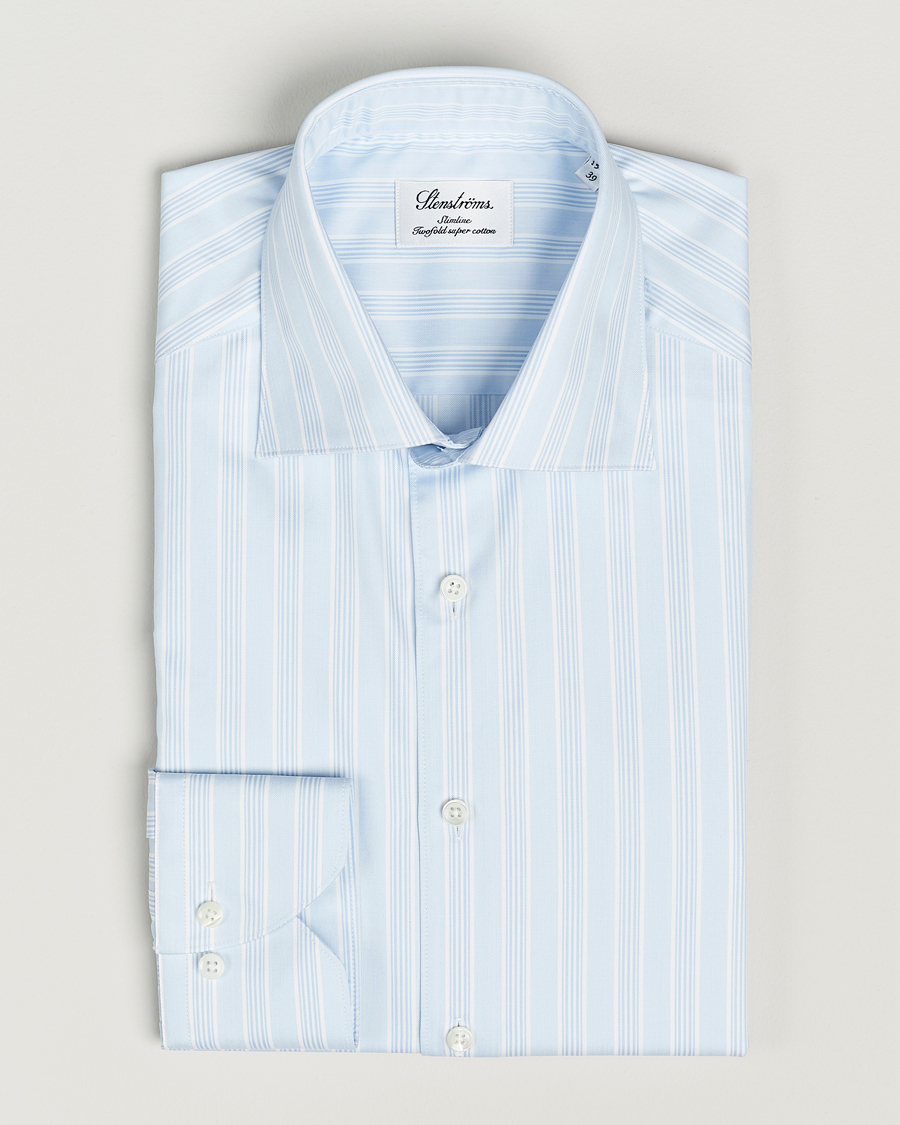 Herr | Skjortor | Stenströms | Slimline Cut Away Multi Stripe Shirt Light Blue