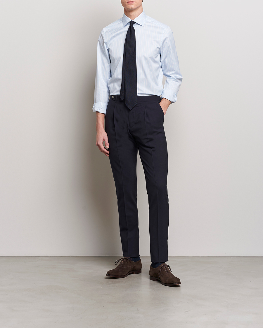 Herr | Skjortor | Stenströms | Slimline Cut Away Multi Stripe Shirt Light Blue
