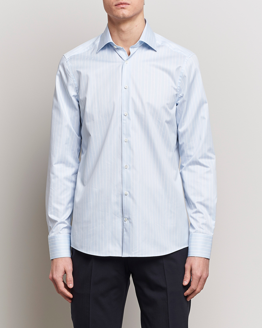 Herr | Skjortor | Stenströms | Slimline Cut Away Multi Stripe Shirt Light Blue