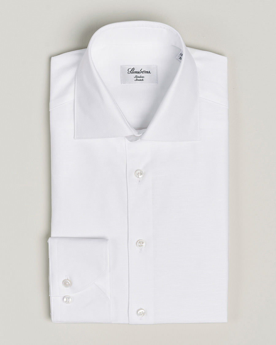 Herr | Skjortor | Stenströms | Slimline Cotton/Linen Cut Away Shirt White