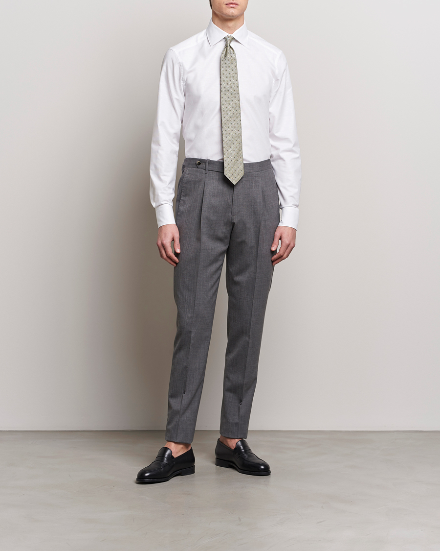 Herr | Skjortor | Stenströms | Slimline Cotton/Linen Cut Away Shirt White