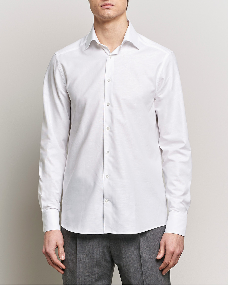 Herr | Mörk kostym | Stenströms | Slimline Cotton/Linen Cut Away Shirt White