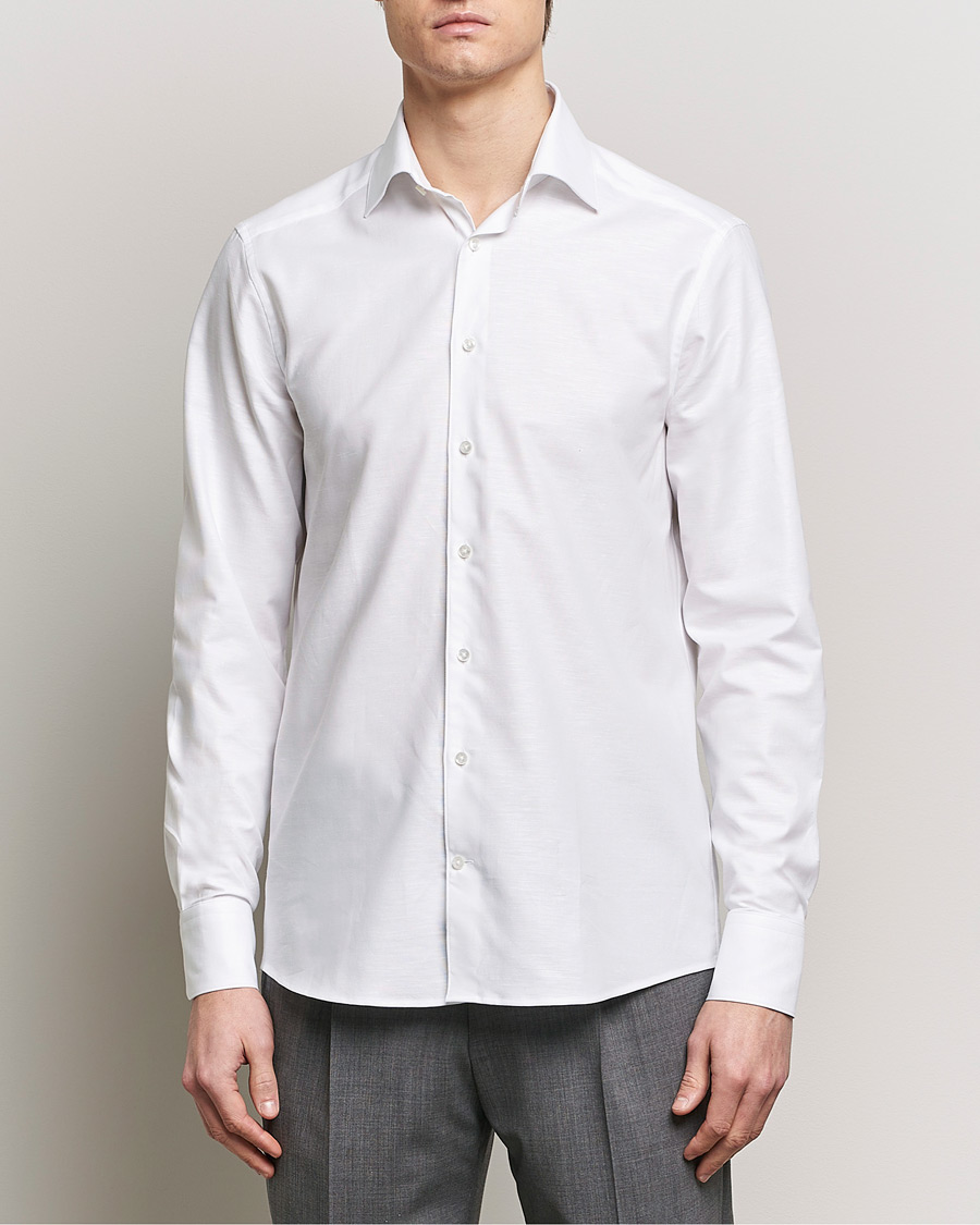 Herr | Skjortor | Stenströms | Slimline Cotton/Linen Cut Away Shirt White