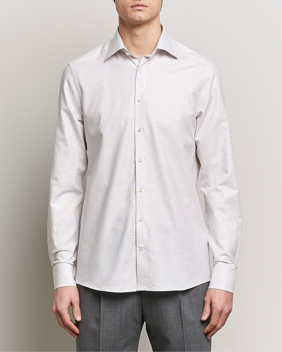 Herr | Stenströms | Stenströms | Slimline Cotton/Linen Cut Away Shirt Light Brown