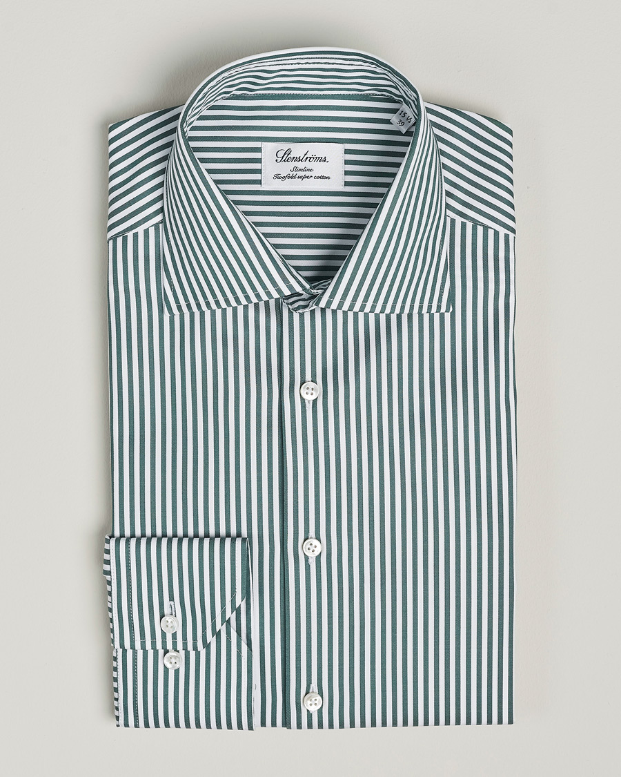 Herr | Skjortor | Stenströms | Slimline Cut Away Striped Shirt Green