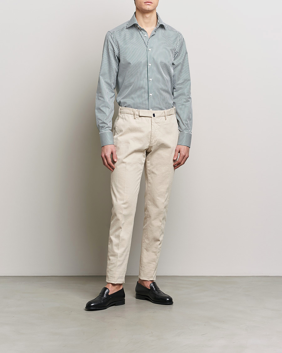 Herr | Formella | Stenströms | Slimline Cut Away Striped Shirt Green