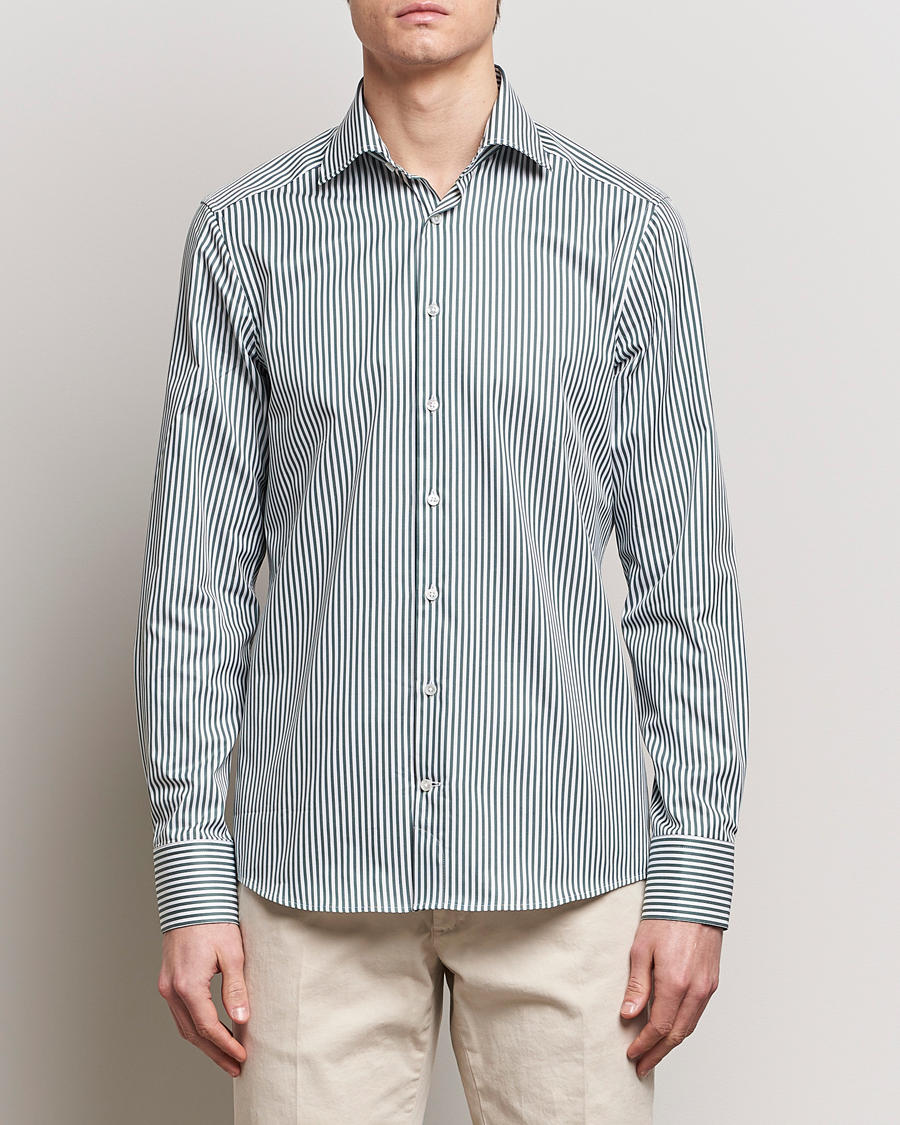 Herr |  | Stenströms | Slimline Cut Away Striped Shirt Green