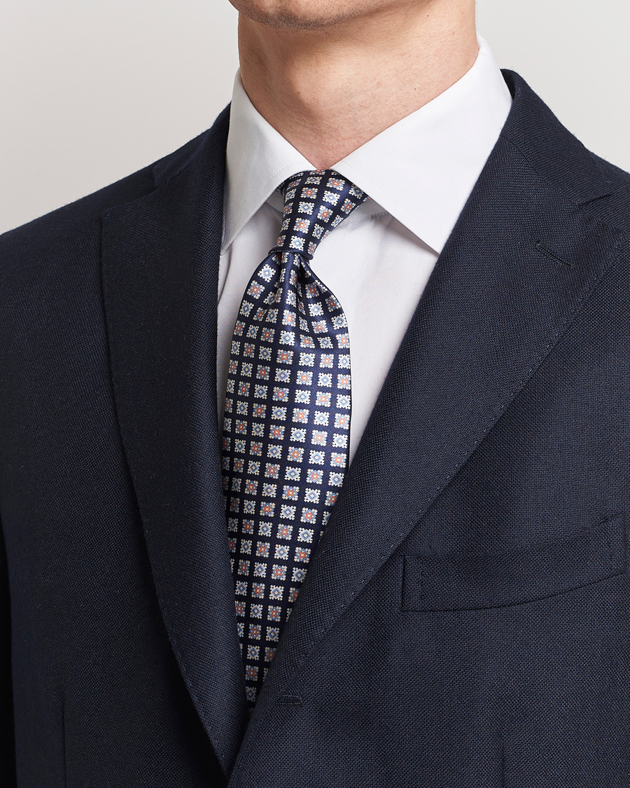 Herr | Slipsar | Stenströms | Printed Silk Tie Navy