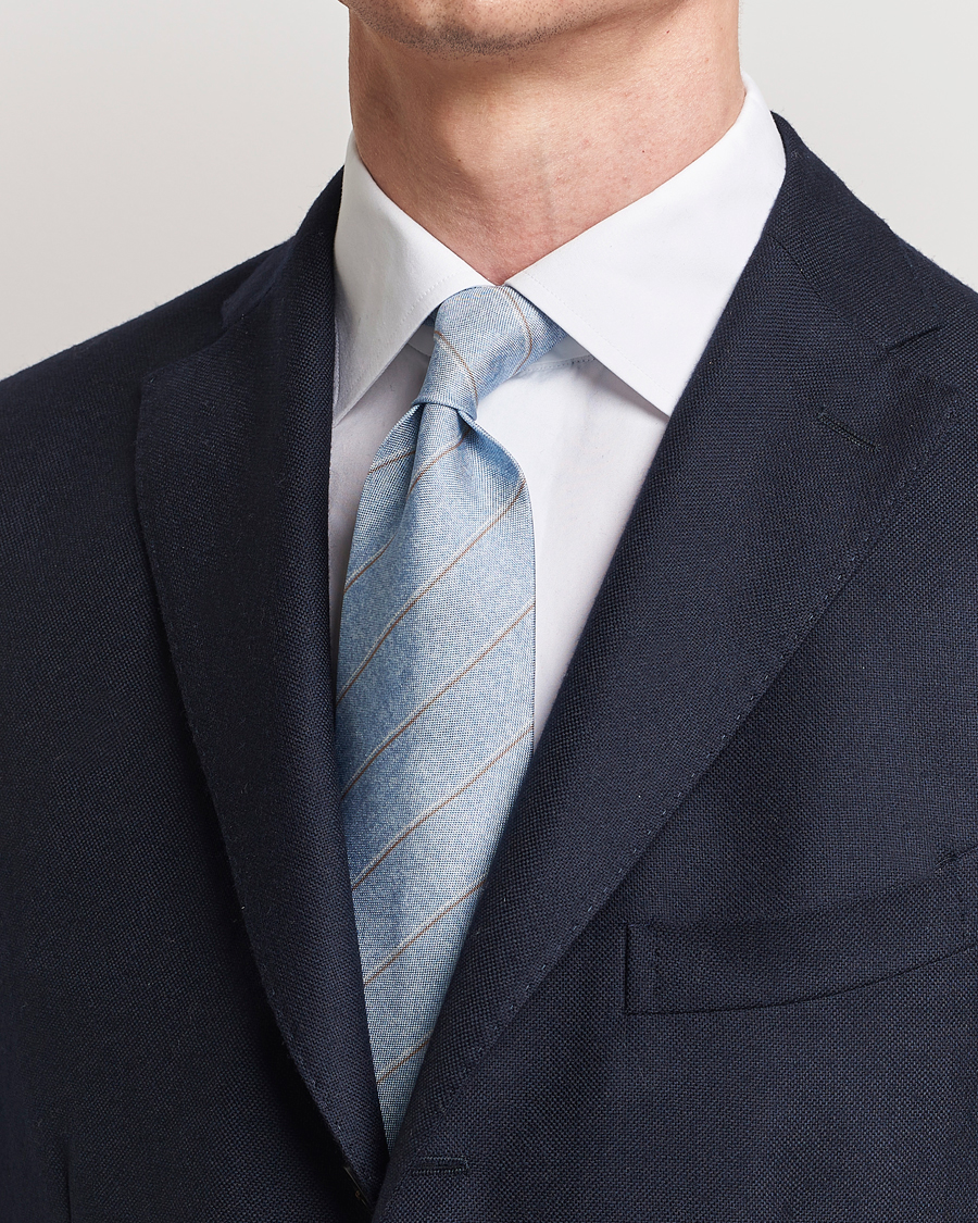 Herre | Business & Beyond | Stenströms | Striped Silk Tie Light Blue
