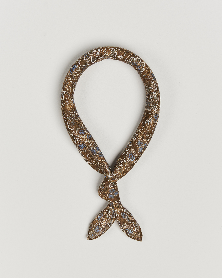 Herr | Stenströms Flower Printed Linen Bandana Brown | Stenströms | Flower Printed Linen Bandana Brown