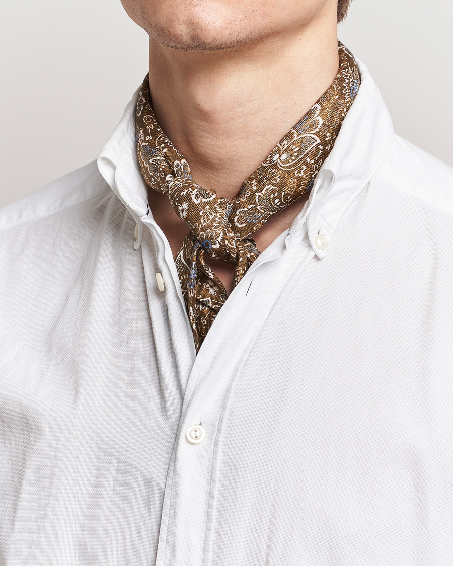 Herr | Stenströms Flower Printed Linen Bandana Brown | Stenströms | Flower Printed Linen Bandana Brown