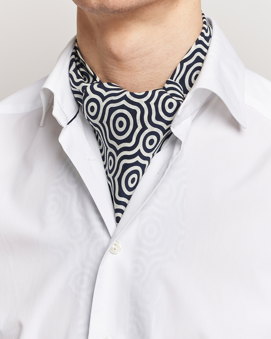 Herr | Accessoarer | Stenströms | Silk Printed Ascot White/Navy