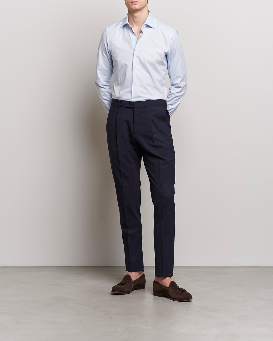 Herr | Skjortor | Mazzarelli | Soft Cotton Cut Away Shirt Light Blue
