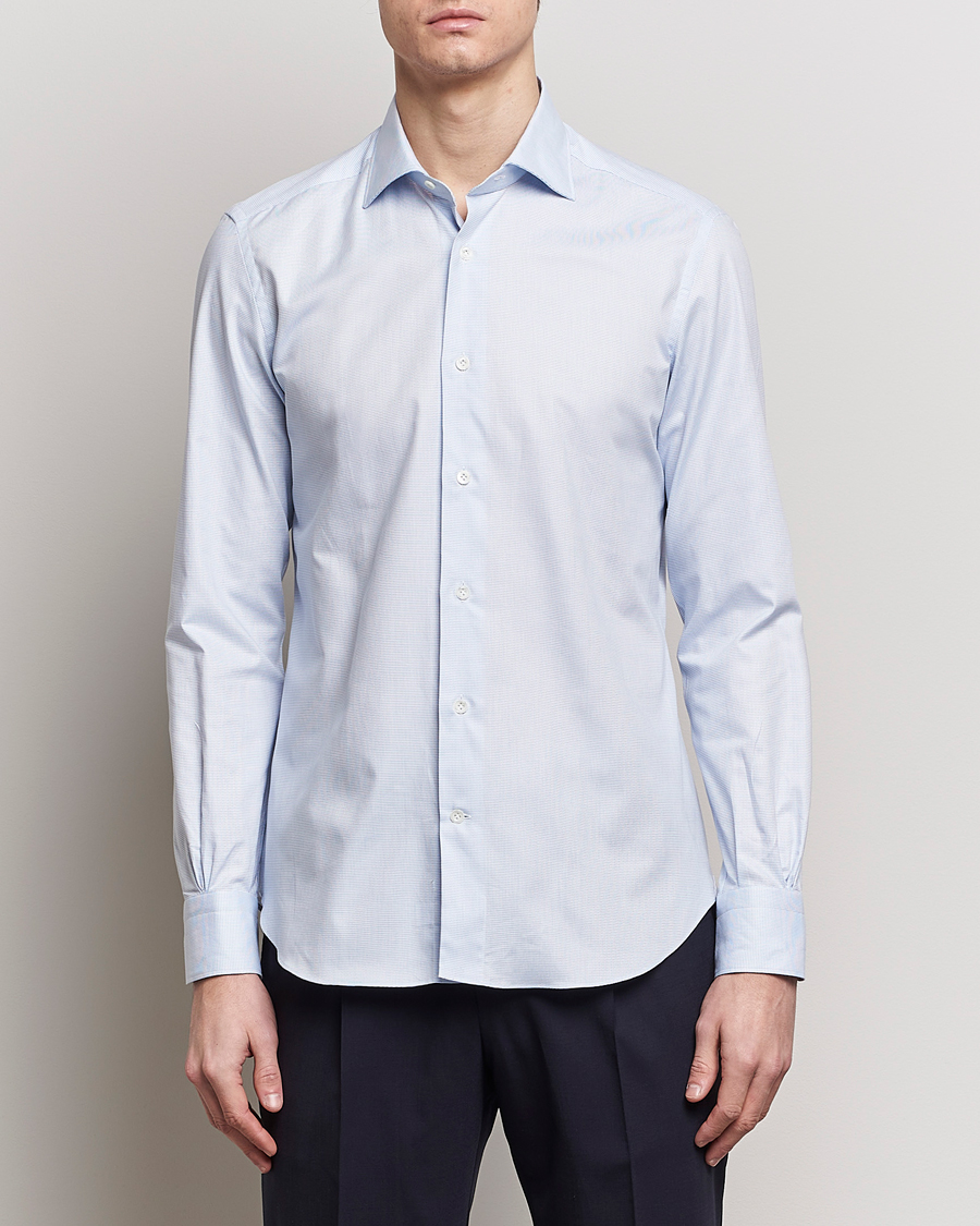 Herr | Kläder | Mazzarelli | Soft Cotton Cut Away Shirt Light Blue