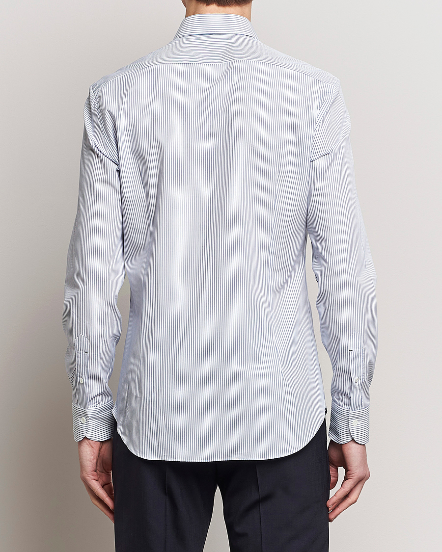 Herr | Skjortor | Mazzarelli | Soft Cotton Cut Away Shirt Blue Pinstripe